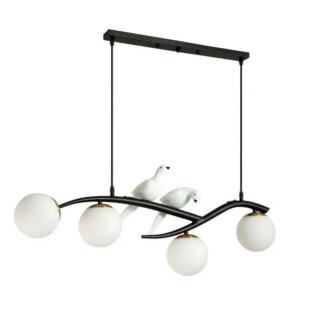 fond blanc, lustre noir oiseaux blancs 4 suspensions