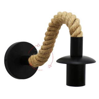 Lustre noir avec de la corde sur fond blanc.