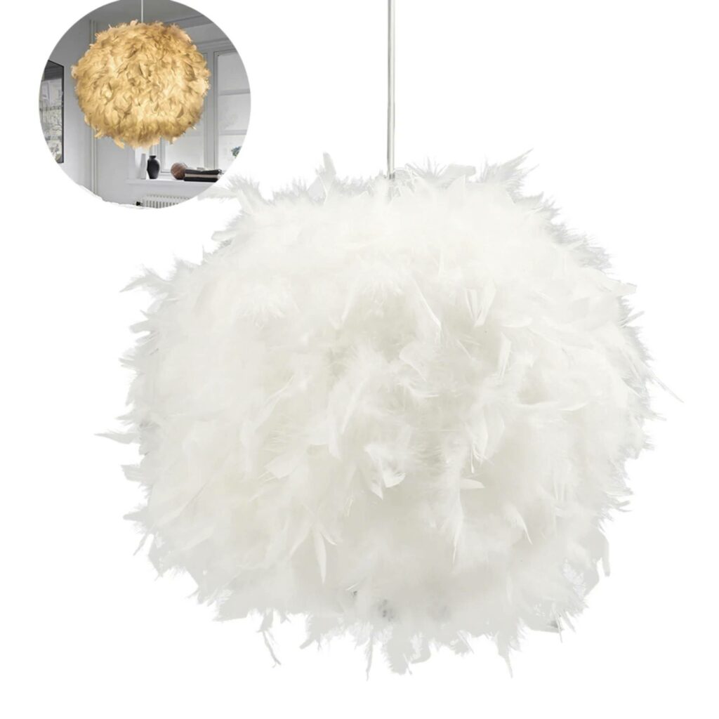 Lustre chambre plumes blanches