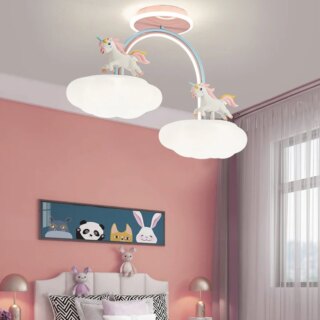 Lustre pour chambre de bébé avec 2 nuages et 2 poneys