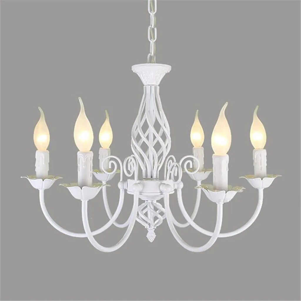 Lustre chandelier fer forgé blanc