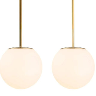 2 lustres boules avec une tige dorée